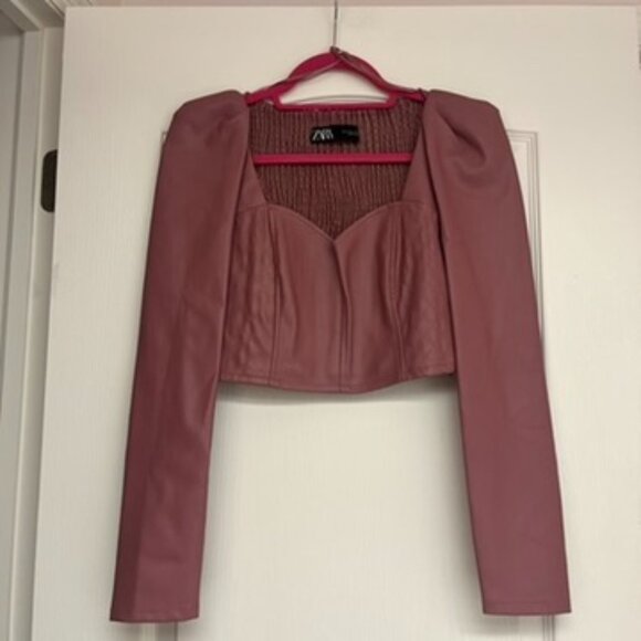 NWOT Zara Leather Blouse, Pink, Size S - Picture 1 of 7